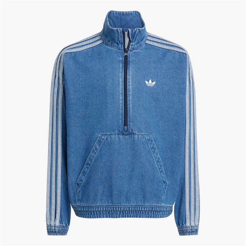 adidas Originals Junior Adicolor Trefoil Logo 1/4 Zip Top Medium Blue Denim