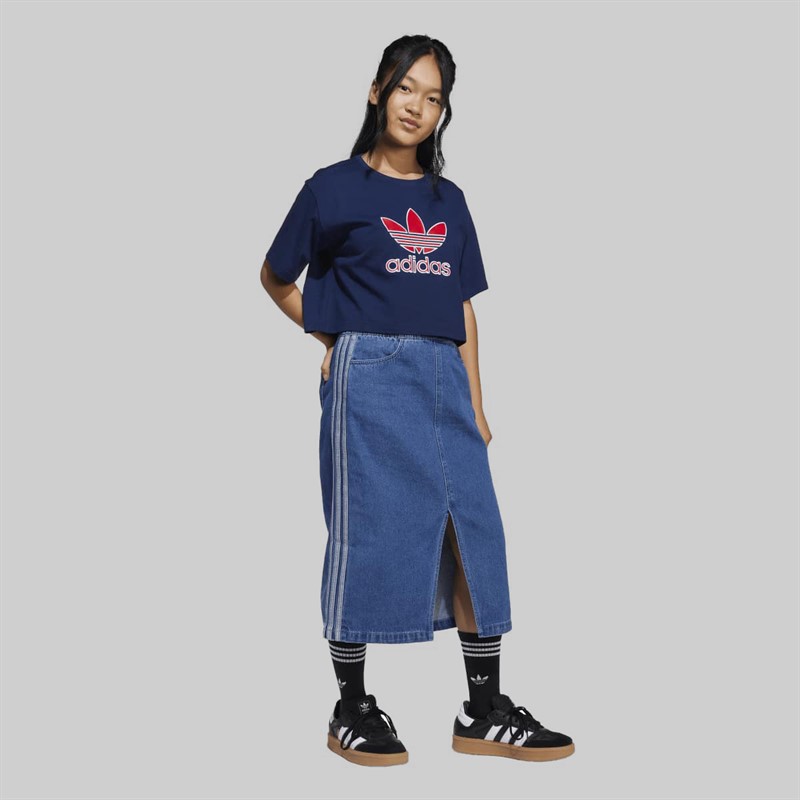 adidas Originals Junior Girls Adicolor Denim Skirt Medium Blue Denim
