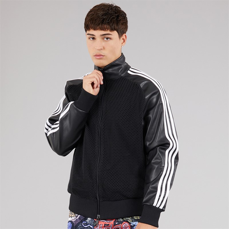 adidas Originals Mens adidas X Jeremy Scott Faux Leather Mesh Track Top Black