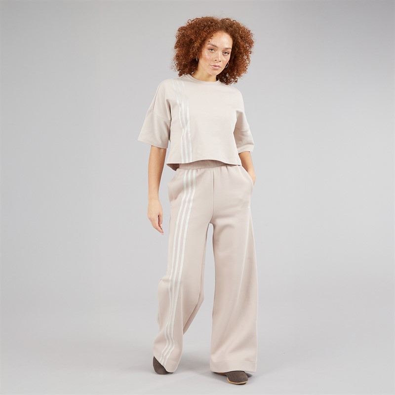adidas Originals Womens Off Placed 3-Stripes Wide Leg Joggers Wonder Taupe