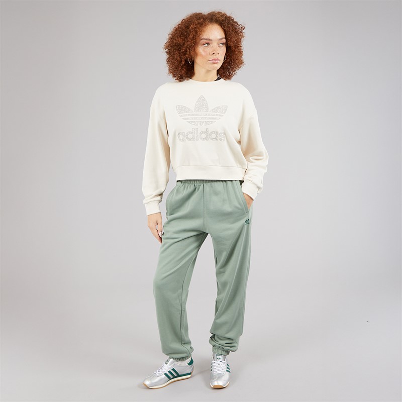 adidas Originals Womens Essentials Trefoil Frech Terry Joggers Silver Green