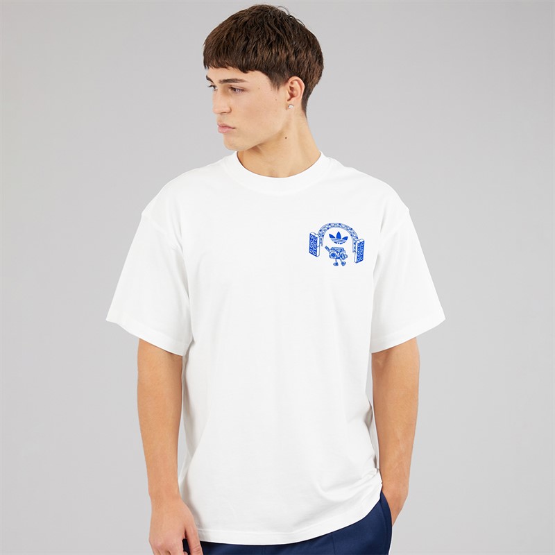 adidas Originals Mens Music Fest Back Graphic T-Shirt Cloud White