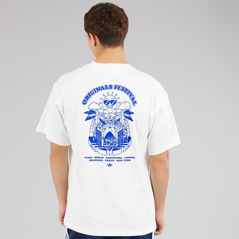 adidas Originals Mens Music Fest Back Graphic T-Shirt Cloud White