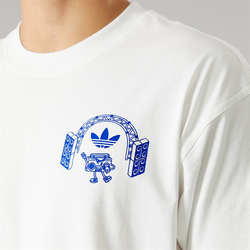adidas Originals Mens Music Fest Back Graphic T-Shirt Cloud White