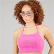 adidas Originals Womens Fluffy Knitted Halter Top Semi Lucid Fuchsia