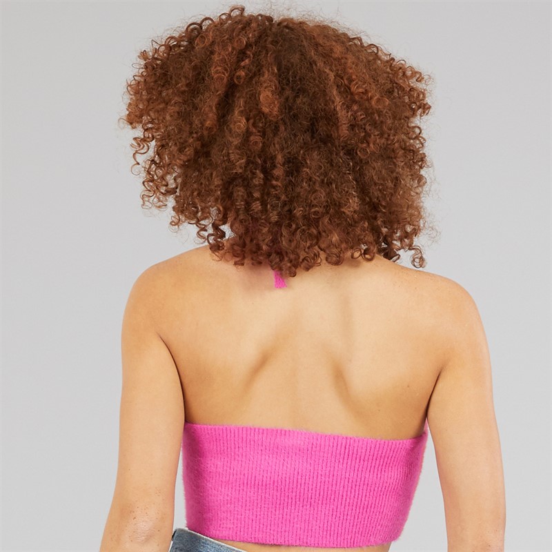 adidas Originals Womens Fluffy Knitted Halter Top Semi Lucid Fuchsia