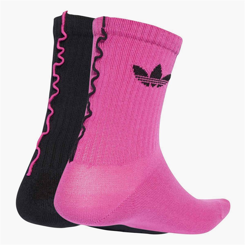 adidas Originals Mens Ruffle Two Pack Crew Socks Black/White/Semi Lucid Fuchsia