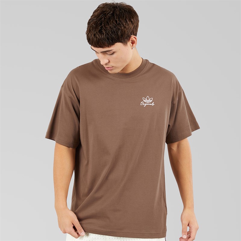 adidas Originals Mens Outline Palm Back Graphic T-Shirt Earth Strata