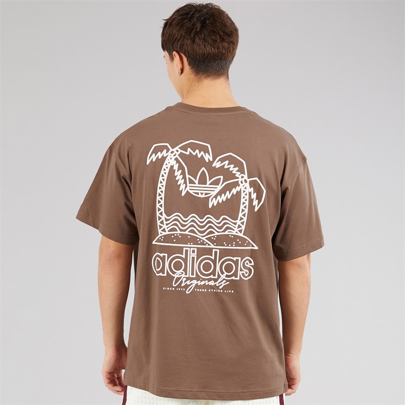 adidas Originals Mens Outline Palm Back Graphic T-Shirt Earth Strata