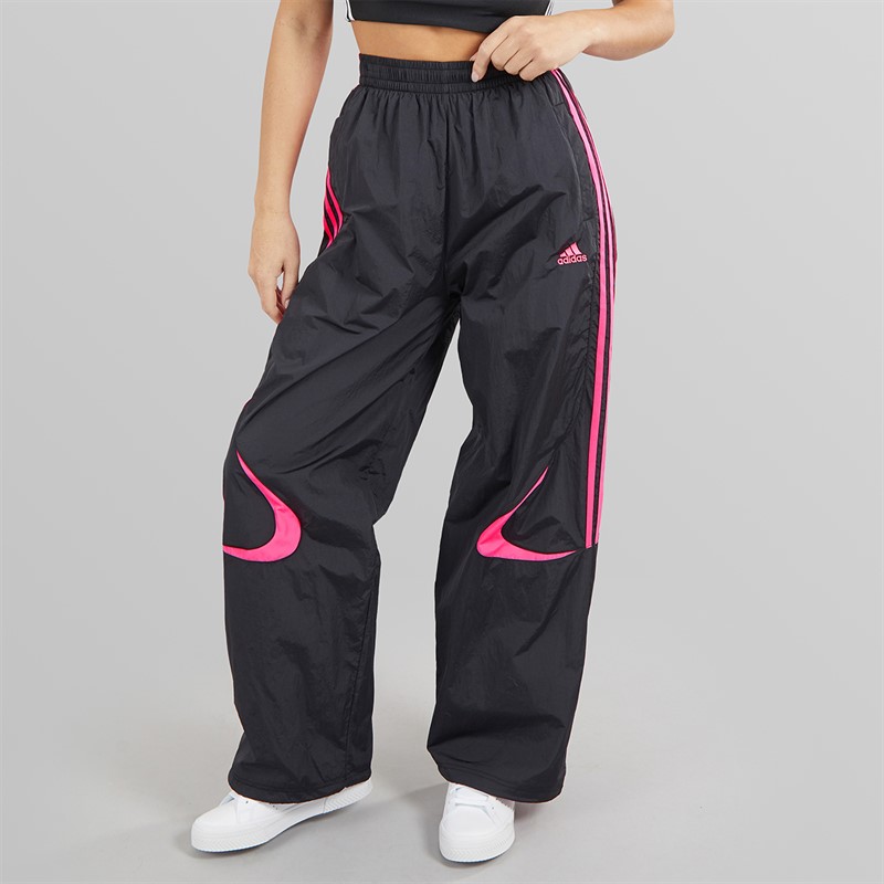 adidas Originals Womens Adicolour Teamgeist Oversized Woven Track Pants Black/Semi Lucid Fuchsia
