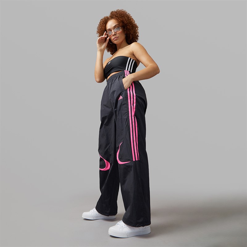 adidas Originals Womens Adicolour Teamgeist Oversized Woven Track Pants Black/Semi Lucid Fuchsia