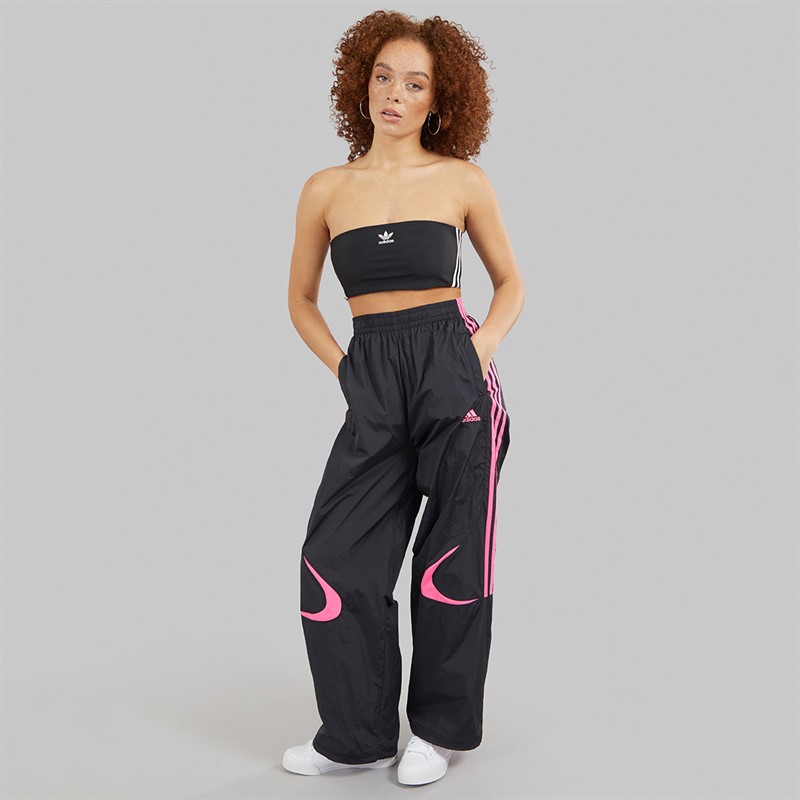 adidas Originals Womens Adicolour Teamgeist Oversized Woven Track Pants Black/Semi Lucid Fuchsia