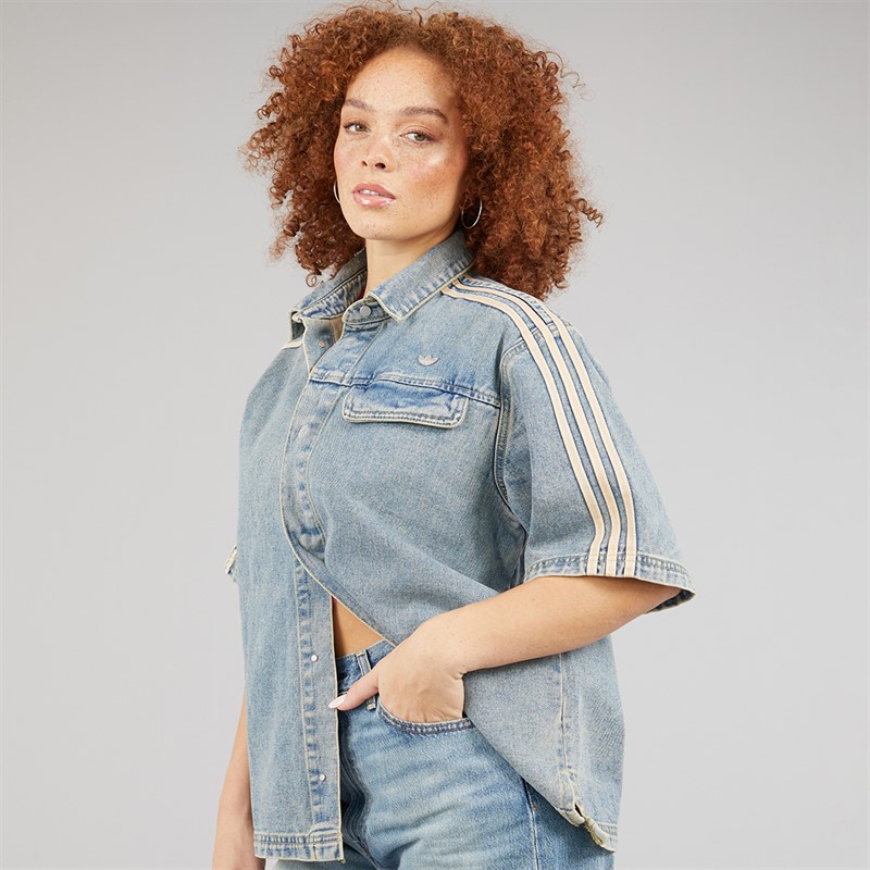 adidas Originals Womens Premium Essentials Denim Short Sleeve Shirt Indigo Denim