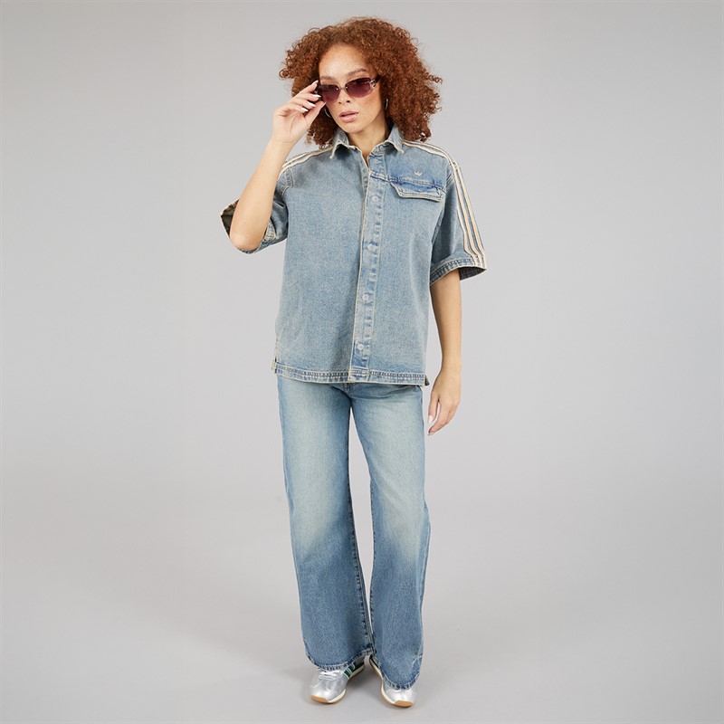 adidas Originals Womens Premium Essentials Denim Short Sleeve Shirt Indigo Denim