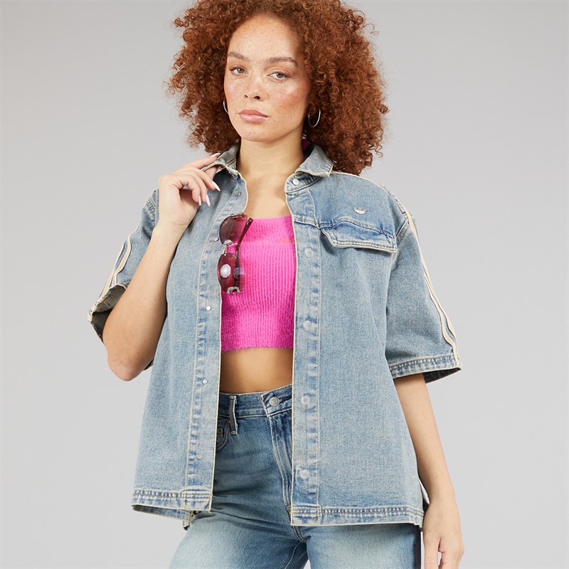 adidas Originals Womens Premium Essentials Denim Short Sleeve Shirt Indigo Denim