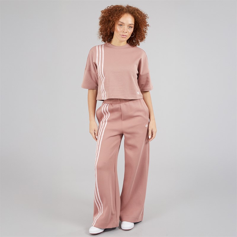 adidas Originals Womens Off Placed 3-Stripes Wide Leg Joggers Warm Clay