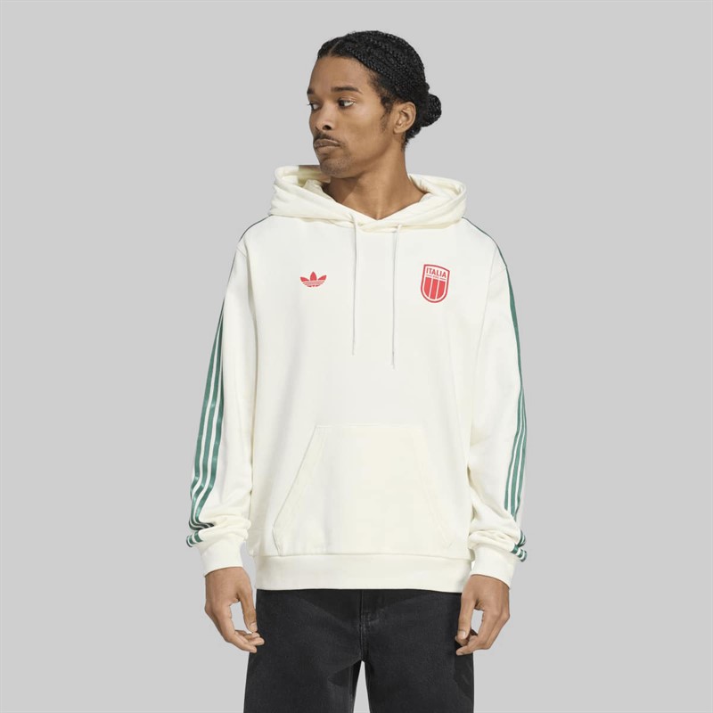 adidas Originals Mens FIGC Italy Trefoil Hoodie Off White