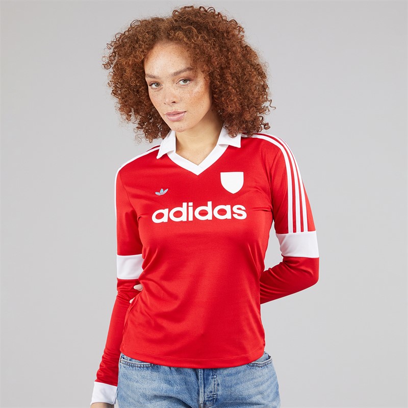 adidas Originals Womens Graphic Football Long Sleeve Jersey Better Scarlet