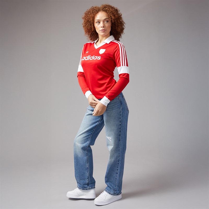 adidas Originals Womens Graphic Football Long Sleeve Jersey Better Scarlet