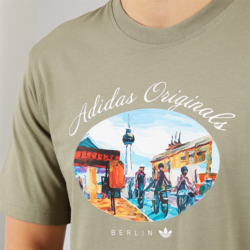 adidas Originals Mens Berlin Paint Graphic T-Shirt Silver Pebble
