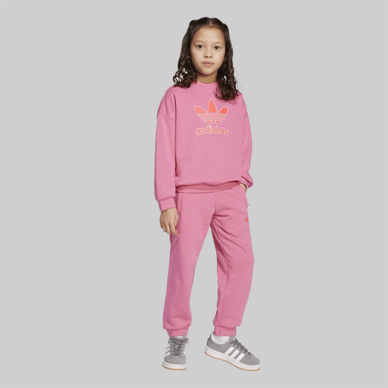 adidas Originals Girls Trefoil Logo Sweatshirt And Joggers Set Pink Fusion
