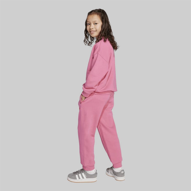 adidas Originals Girls Trefoil Logo Sweatshirt And Joggers Set Pink Fusion