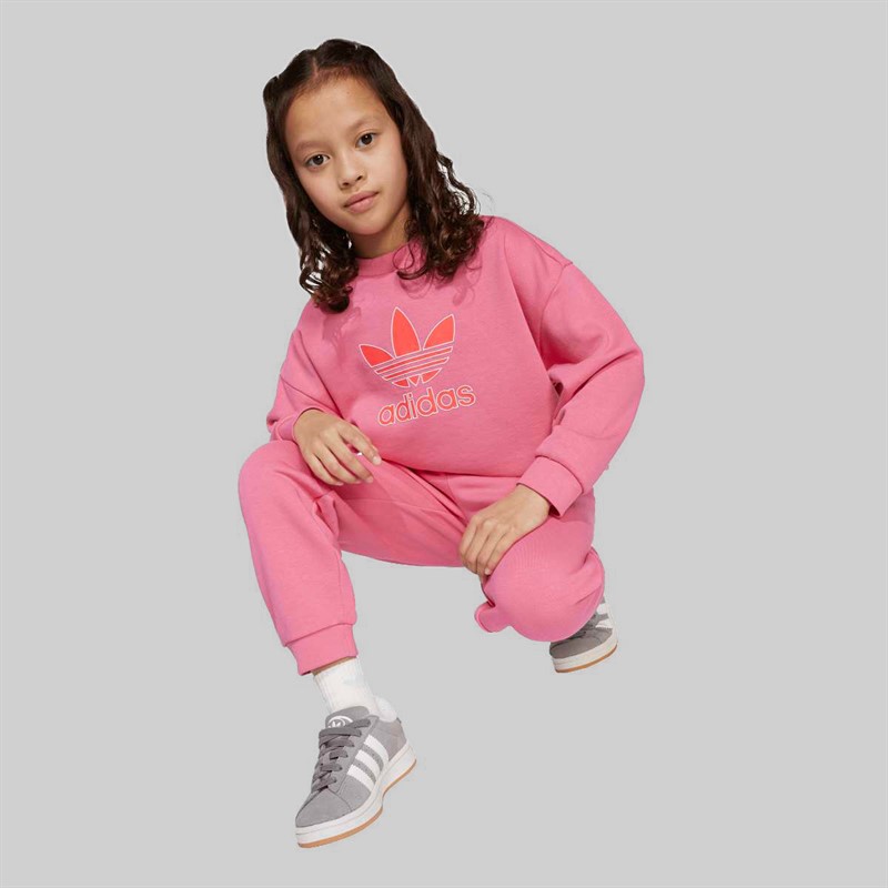 adidas Originals Girls Trefoil Logo Sweatshirt And Joggers Set Pink Fusion