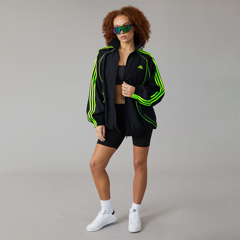 adidas Originals Womens Adicolour Teamgeist Oversized Woven Track Top Black/Signal Green