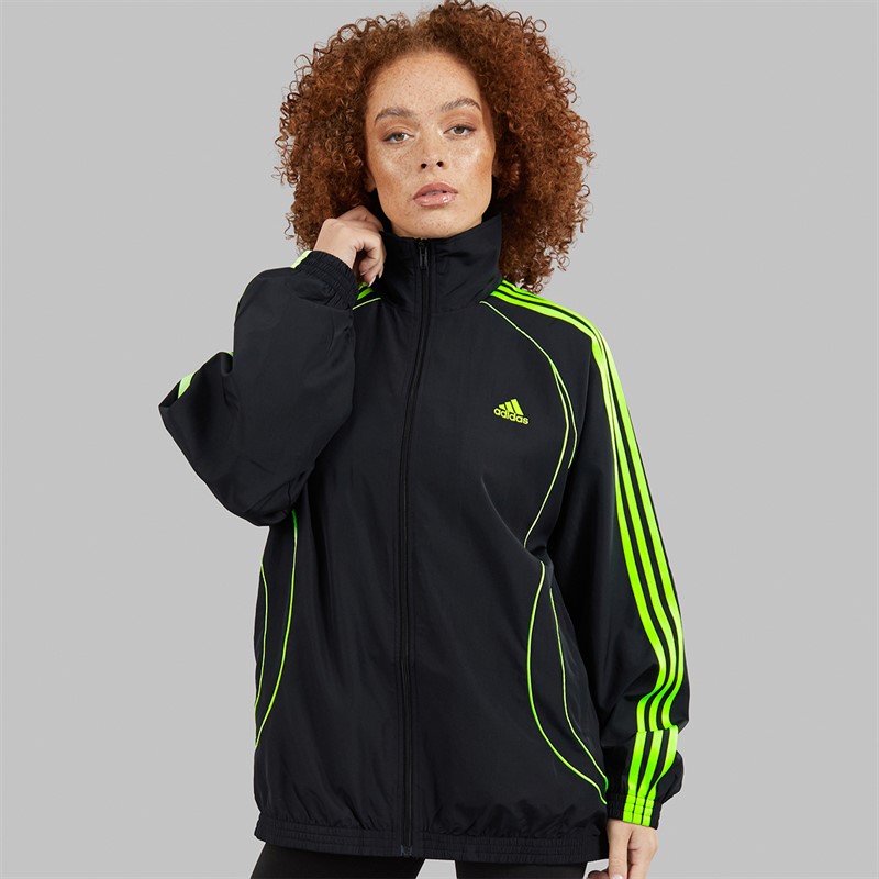 adidas Originals Womens Adicolour Teamgeist Oversized Woven Track Top Black/Signal Green