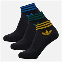 adidas Originals Mens Trefoil Cushioned Three Pack Ankle Socks Black/Collegiate Green/Blue/Crew Yellow
