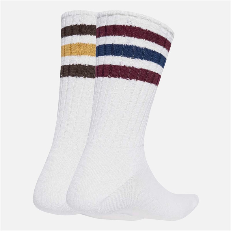 adidas Originals Mens 3-Stripes Ribbed Two Pack Crew Socks White/Maroon