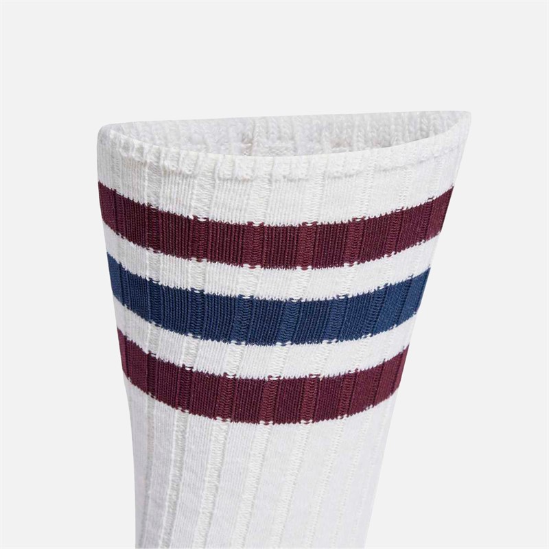 adidas Originals Mens 3-Stripes Ribbed Two Pack Crew Socks White/Maroon