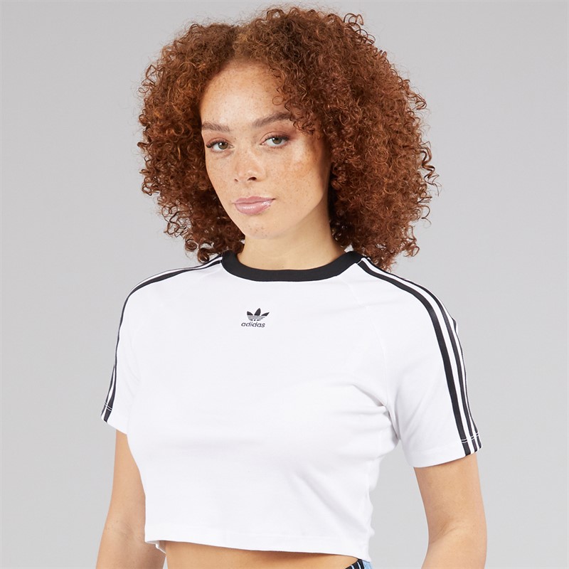 adidas Originals Womens Adicolor 3-Stripes Baby Cropped T-Shirt White