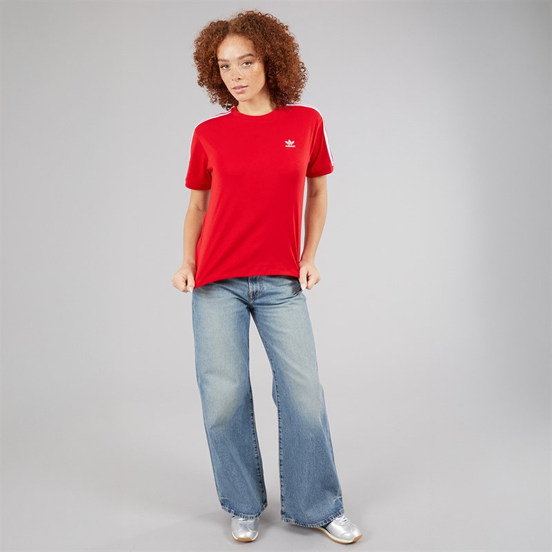 adidas Originals Womens Adicolor 3-Stripes Trefoil T-Shirt Better Scarlet
