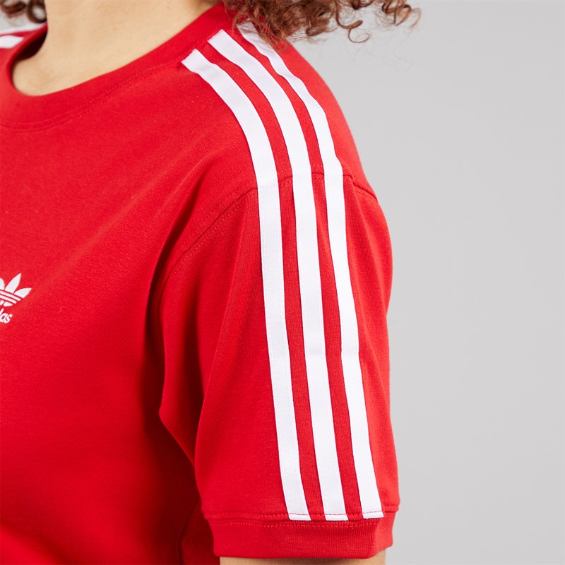 adidas Originals Womens Adicolor 3-Stripes Trefoil T-Shirt Better Scarlet