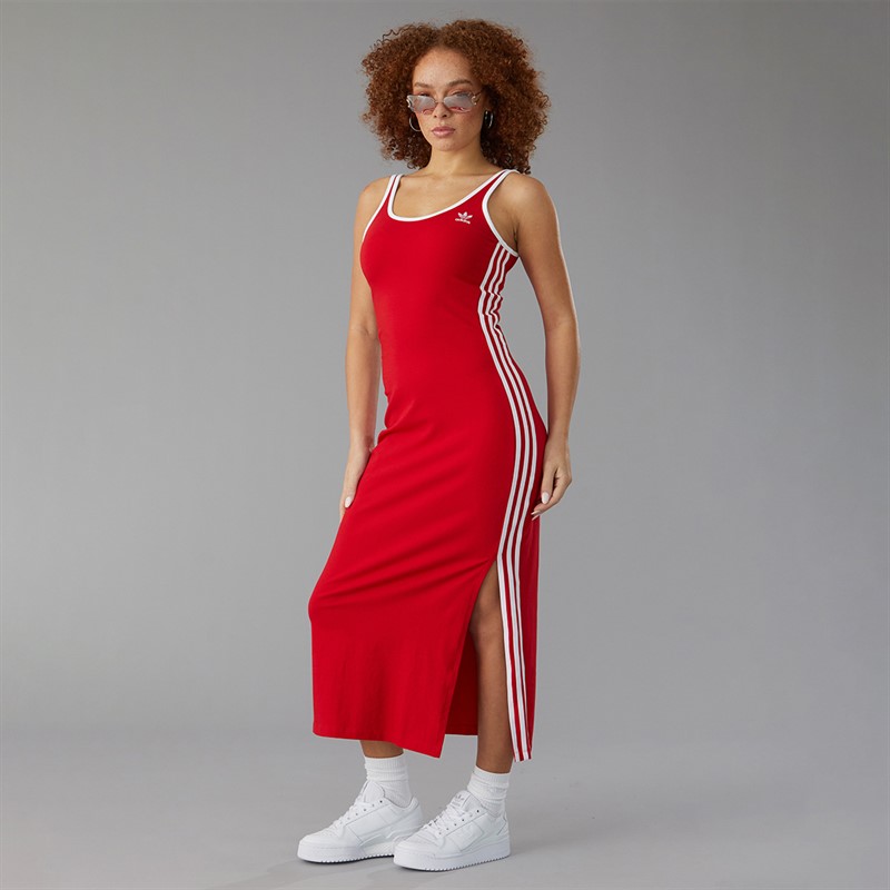 adidas Originals Womens Adicolor 3-Stripes Tank Maxi Dress Better Scarlet/White