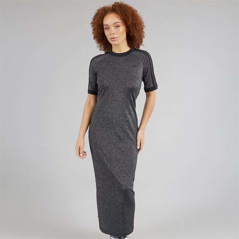 adidas Originals Womens Adicolor Holiday Glitter 3-Stripes Dress Black