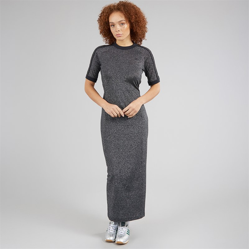 adidas Originals Womens Adicolor Holiday Glitter 3-Stripes Dress Black
