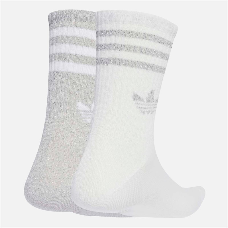 adidas Originals Mens 3-Stripes Trefoil Glitter Two Pack Crew Socks Silver Metallic/White