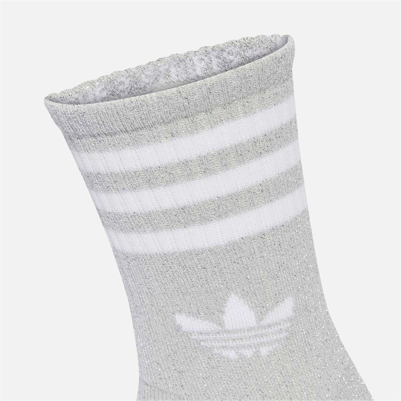 adidas Originals Mens 3-Stripes Trefoil Glitter Two Pack Crew Socks Silver Metallic/White