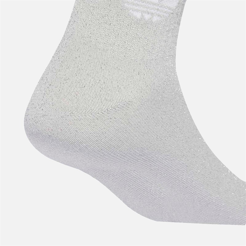 adidas Originals Mens 3-Stripes Trefoil Glitter Two Pack Crew Socks Silver Metallic/White
