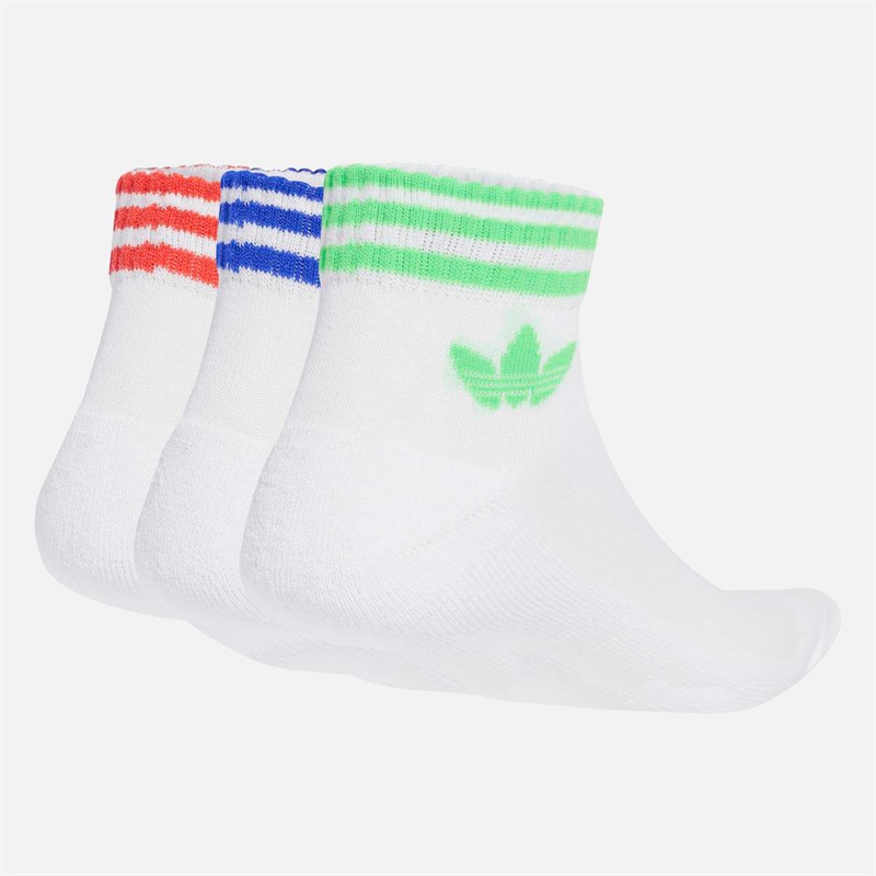 adidas Originals Mens 3-Stripes Trefoil Three Pack Ankle Socks White/Lucid Blue/Screaming Green