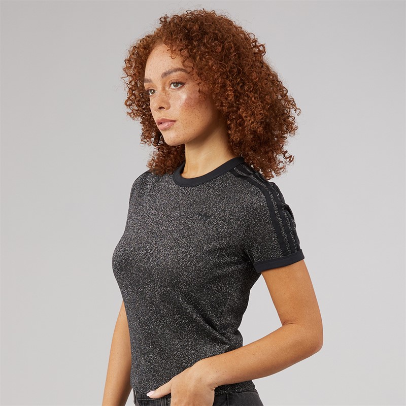 adidas Originals Womens Adicolor Glitter Cali T-Shirt Black