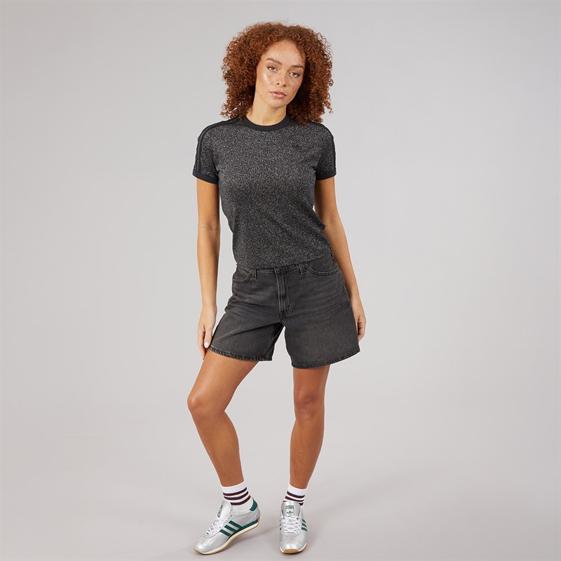 adidas Originals Womens Adicolor Glitter Cali T-Shirt Black