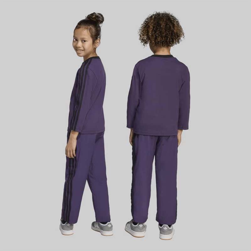 adidas Originals Kids Trefoil Logo 3 Stripes Long Sleeve T-Shirt And Track Pants Set Aurora Purple Melange
