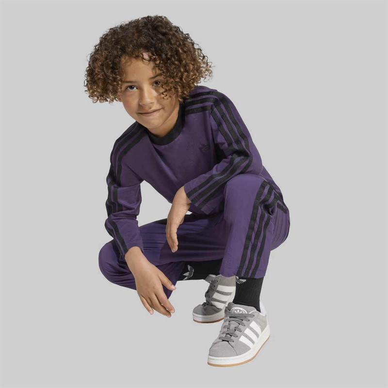 adidas Originals Kids Trefoil Logo 3 Stripes Long Sleeve T-Shirt And Track Pants Set Aurora Purple Melange