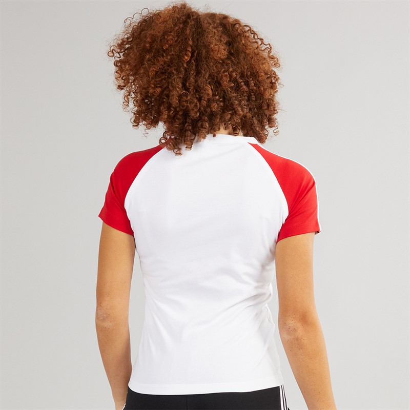 adidas Originals Womens Adicolor 3-Stripes Raglan T-Shirt White/Better Scarlet