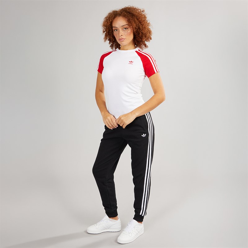 adidas Originals Womens Adicolor 3-Stripes Raglan T-Shirt White/Better Scarlet