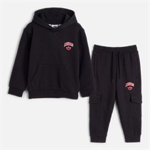 adidas Originals Kids World Tour Back Graphic Hoodie And Cargo Pants Tracksuit Black