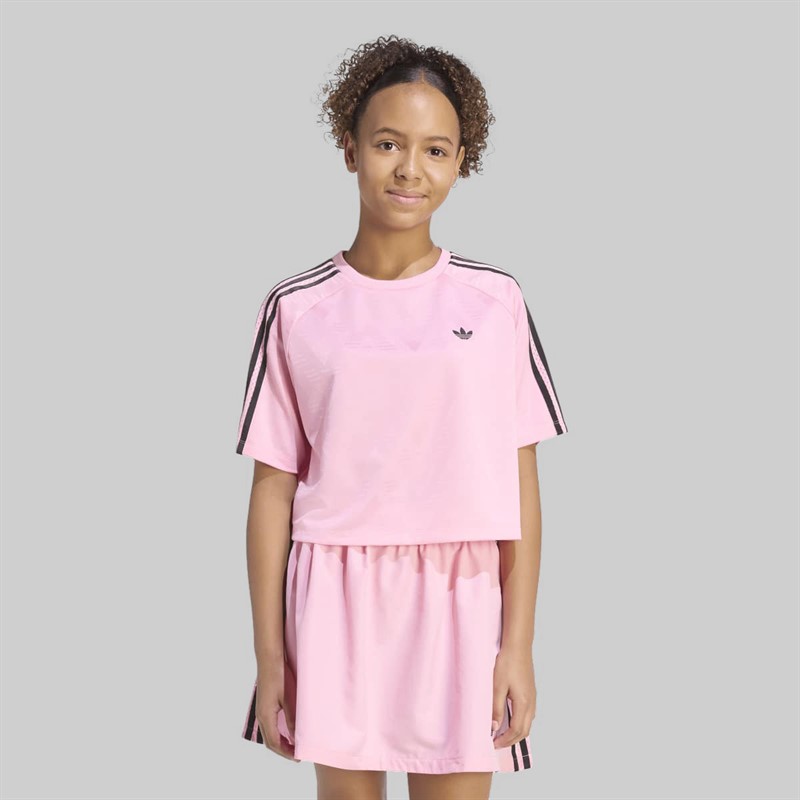 adidas Originals Junior Girls Jacquard Boxy Loose Fit T-Shirt Light Pink/Black